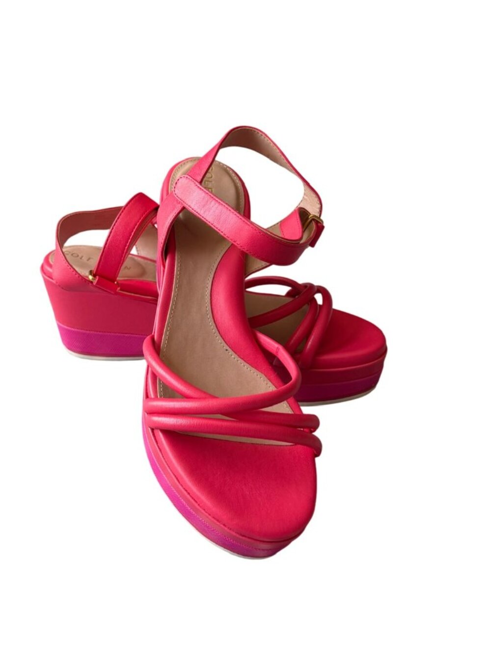 Cole Haan Addie Strappy Pink Leather Block Heel Sandals Size 39 (8.5)